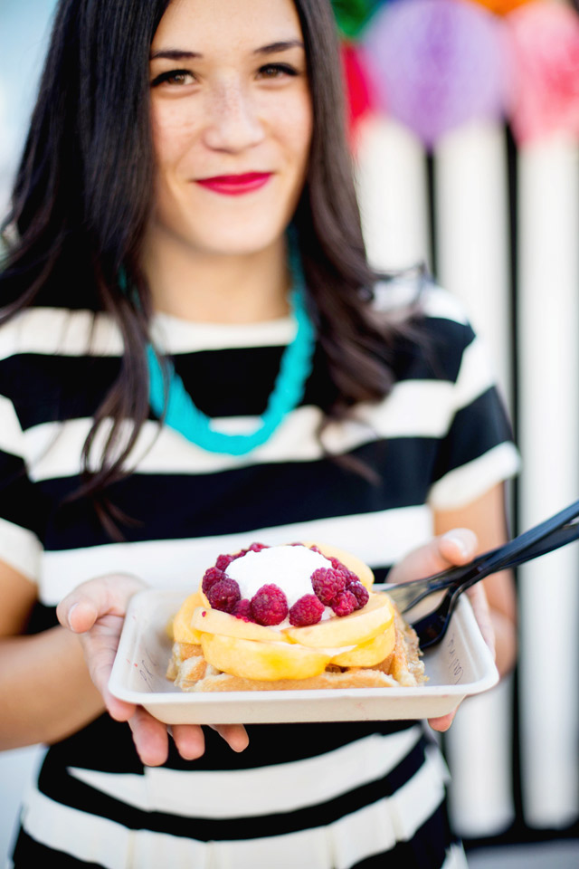 wayfair, party, black and white stripes, white exteriors, blogger party, waffle love, liege waffles