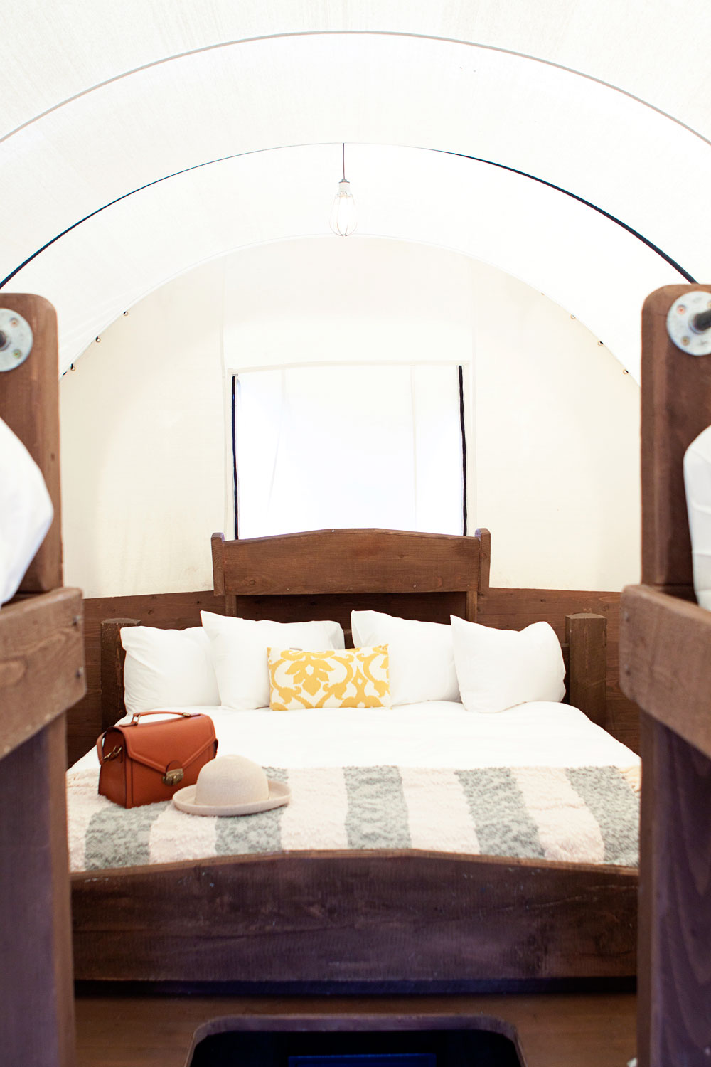 Inside of a Glamping Covered Wagon at Conestoga Ranch