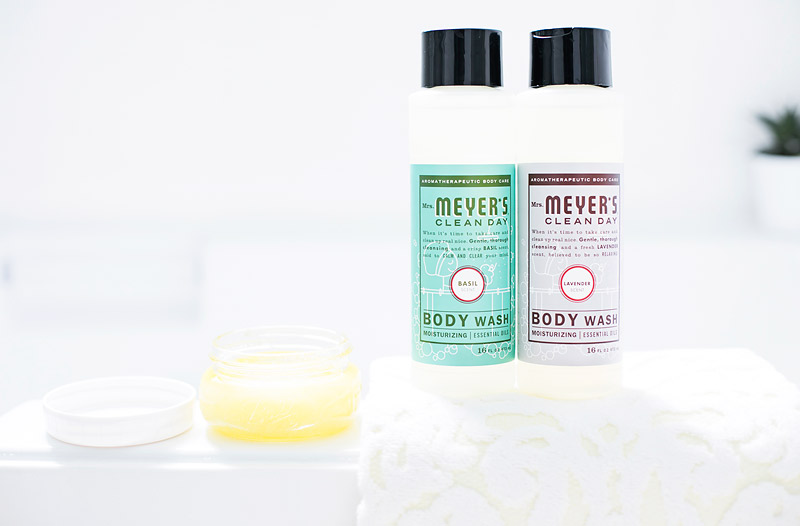 Mrs Meyers Clean Day Body Wash and Homemade Salt Scrub